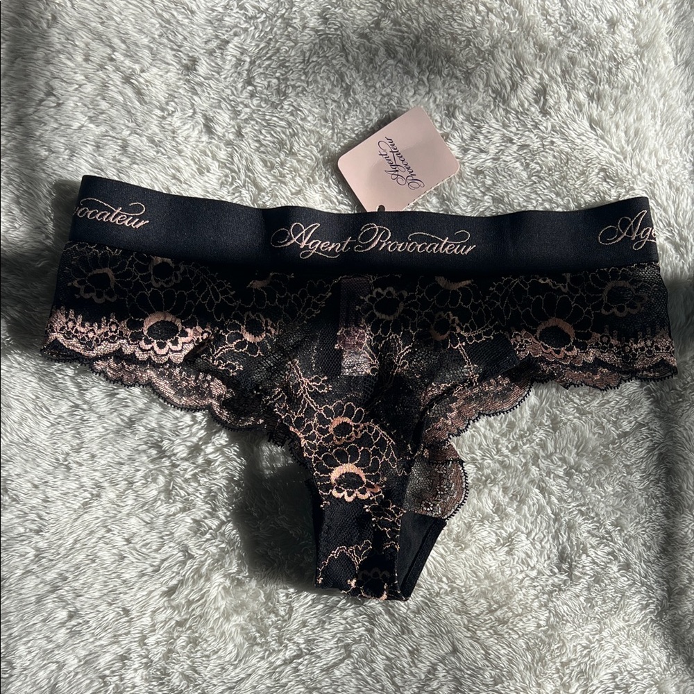 Agent Provocateur Aston Black & Pink Lace Brief Medium Size 3 NWT